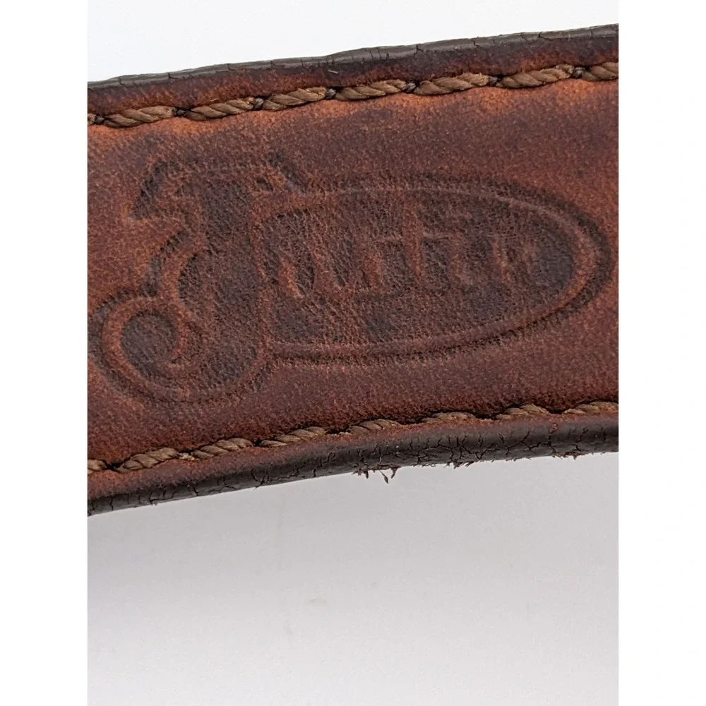 Vintage Justin USA Made Distressed Leather Belt Brown Western Ranch 53 Inches